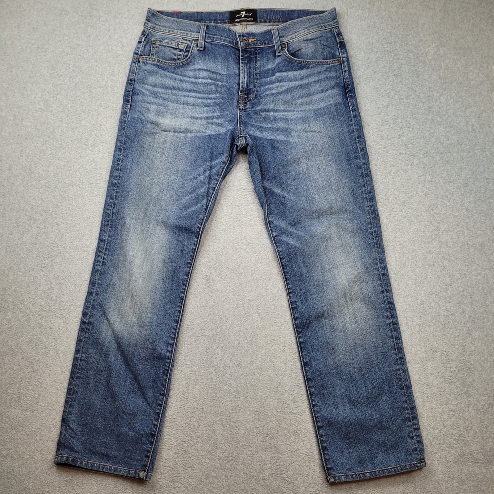 7‎ For All Mankind Slimmy Jeans Mens 33x28 Blue Luxe Performance Slim Fit